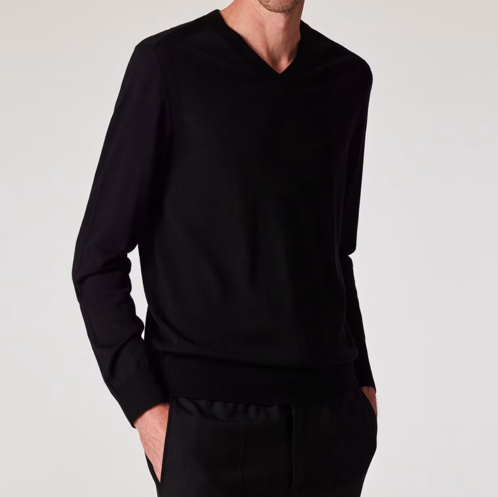 Cezani 100% Extra Fine Merind Wool Black Mens Sweater